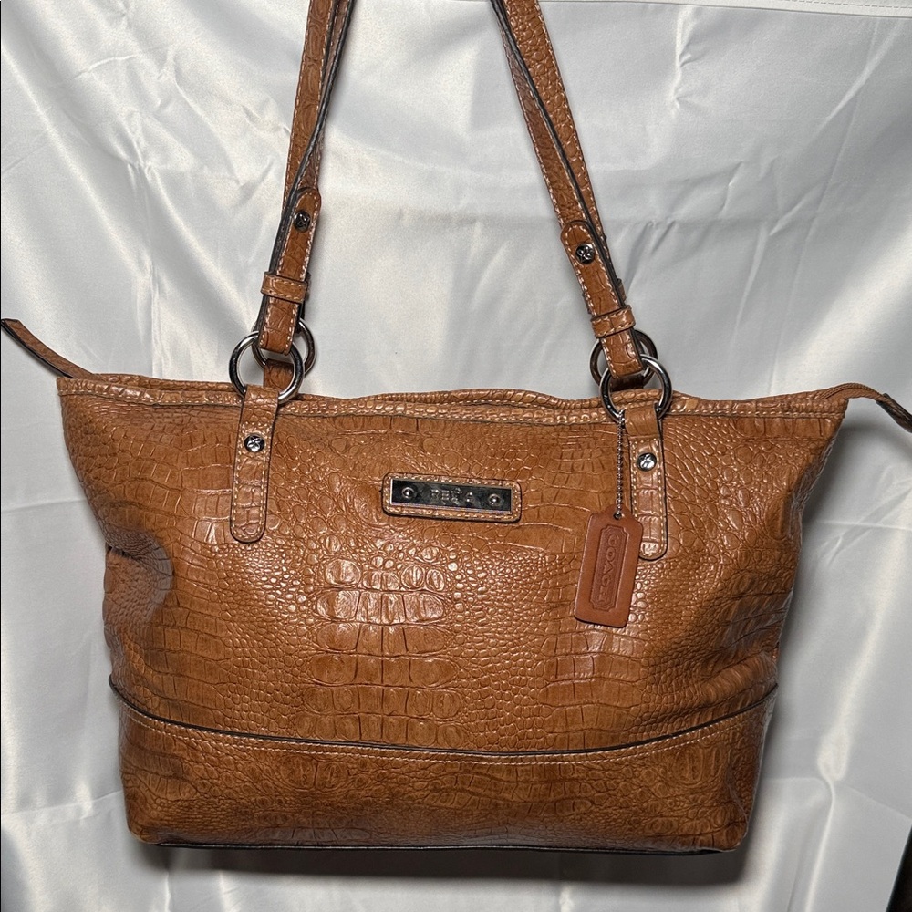 Relic Tan Crocodile-Embossed Shoulder Bag
